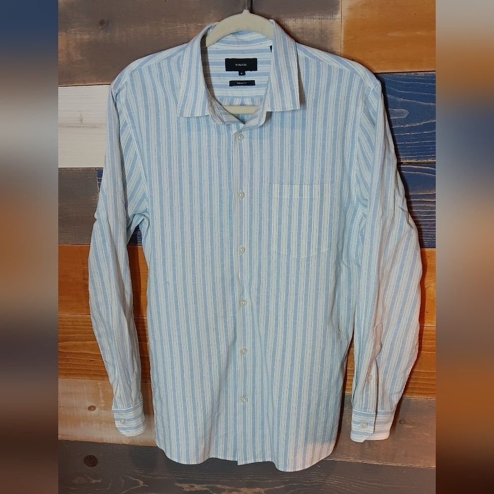 Vince Dress Shirt Classic Fit M Blue Striped